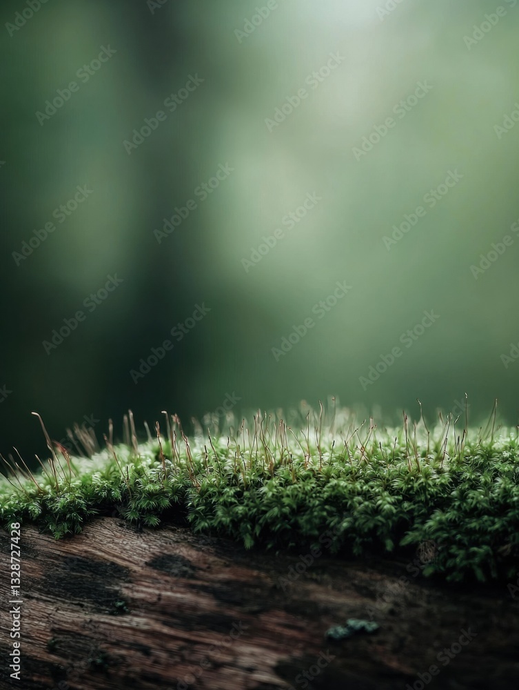 Poster close-up of a moss-covered log. the log appears to be weathered and has a rough texture. the moss is