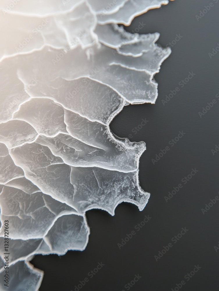 Poster close-up of a microscopic view of a piece of ice. the ice appears to be a light grey color and has a