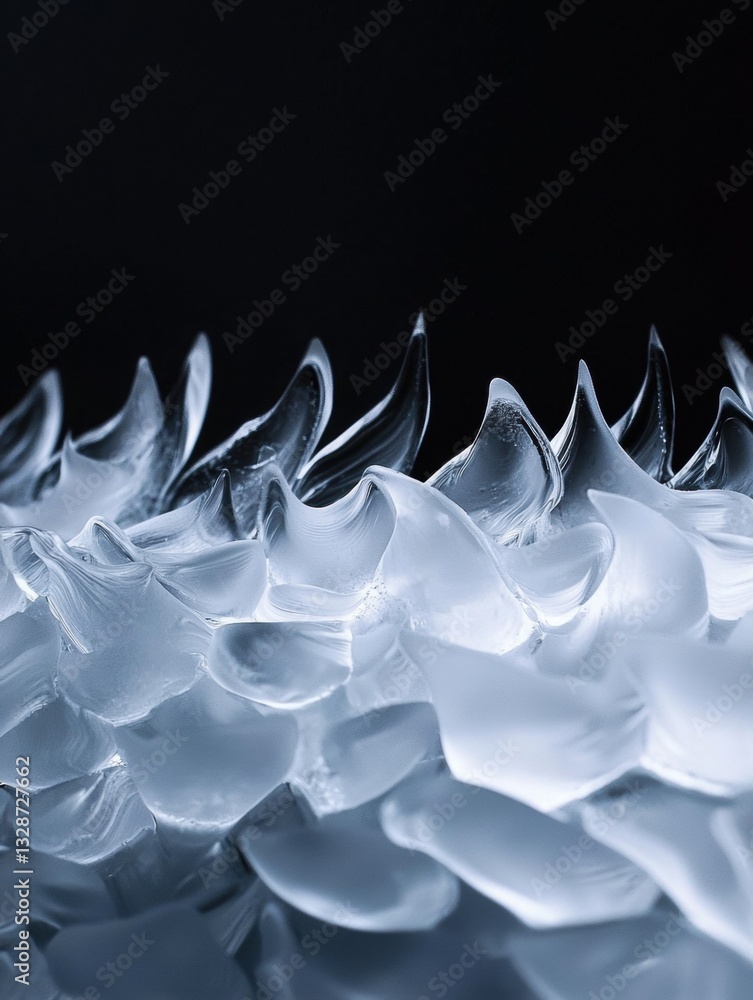 Poster close-up of a group of ice crystals. the crystals are arranged in a scattered manner, with some over