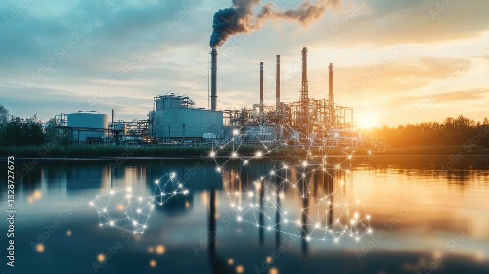 Poster a futuristic electric power plant integrating smart ai-driven clean energy solutions with interactiv