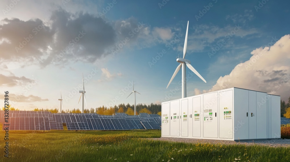 Poster a futuristic energy storage system efficiently distributing renewable power.