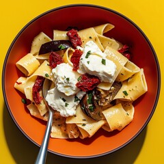 Pasta with eggplant, sun-dried tomatoes, and ricotta 