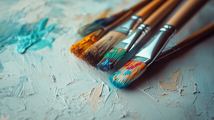 Obraz premium Set of Fine Artist Brushes with Colorful Paint on Canvas