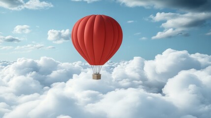 Fototapeta premium Red Hot Air Balloon Above Clouds