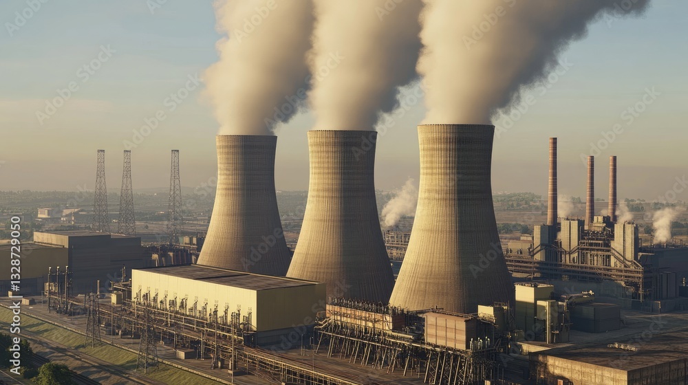 Poster a futuristic power station with ai-controlled energy optimization systems, ensuring maximum efficien