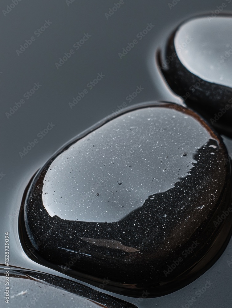 Aufkleber close-up of three black stones on a reflective surface. the stones are arranged in a triangular form