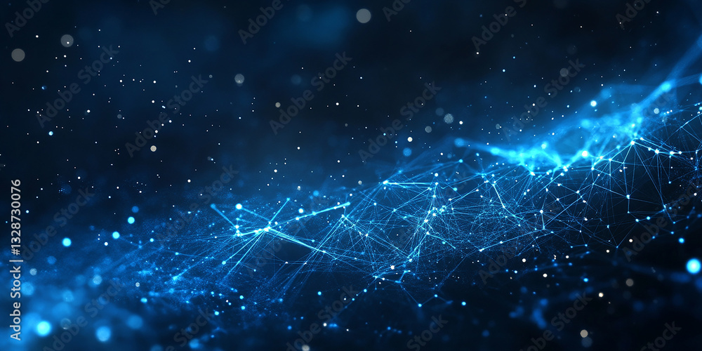 Wall mural abstract digital network with blue lines and dots