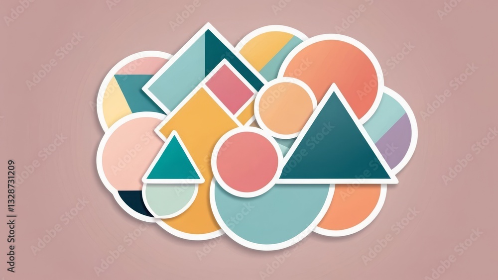 Poster cluster of colorful geometric shapes creating an abstract pattern