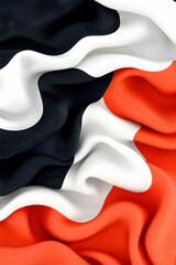 Draped fabric in black, white, and orange