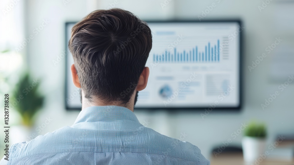 Poster analyzing business growth trends office environment digital display indoor viewpoint data visualizat