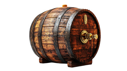 Aged Wooden Wine Barrel with Gold Tap Vintage Drink Concept