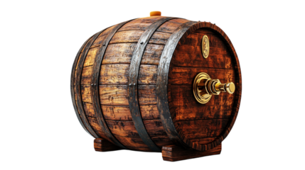Aged Wooden Wine Barrel with Gold Tap Vintage Drink Concept