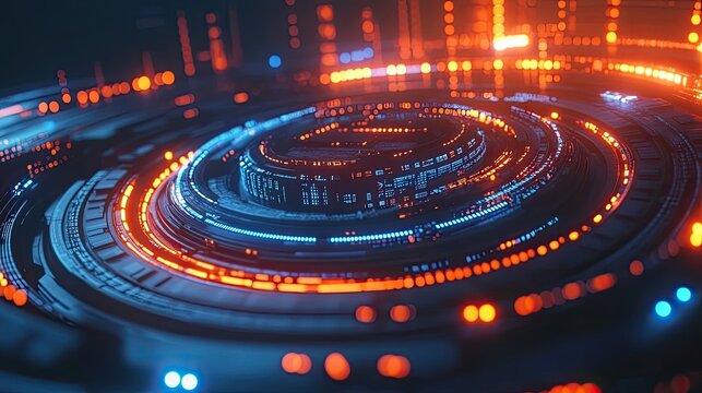 Rotating futuristic tech circle in dark space