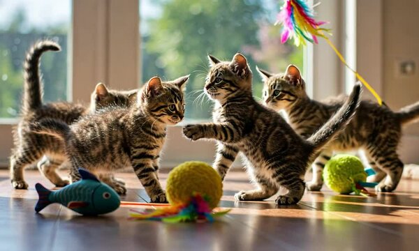 Cats playing in the midle room