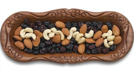 Nut and Dried Fruit Arrangement in Decorative Wooden Bowl