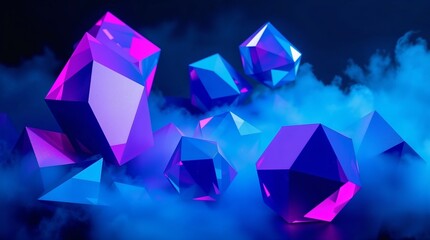 Obraz premium Title Blue and purple crystals in a blue fog. This mystical image evokes a sense of tranquility and magic, perfect for fantasy themed designs and backgrounds.