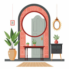 stylish entryway with decorative wall mirror
