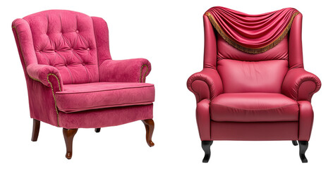 Set of vintage pink armchairs isolated on transparent background