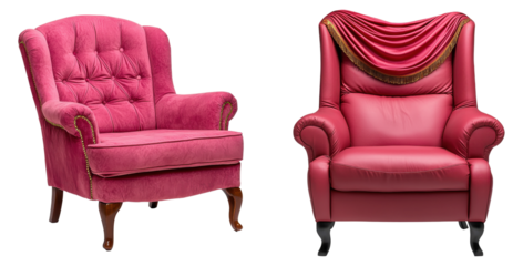Set of vintage pink armchairs isolated on transparent background
