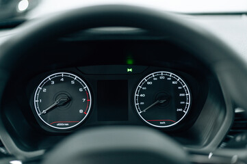 Car speedometer. Close up shot of a speedometer in a car.