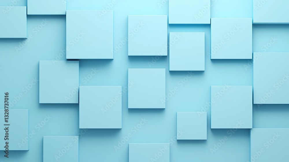 Poster a modern blue background featuring various sizes of square shapes, creating a clean and minimalist d