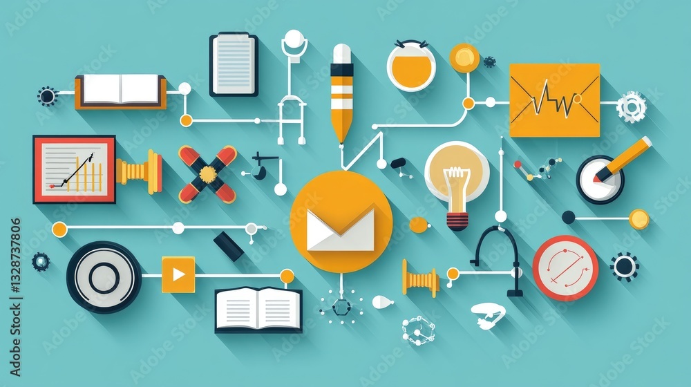 Poster floating education icons with ai-driven smart learning elements on a high-tech blue background. no p