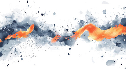 The image is a digital reproduction of an abstract watercolor painting.  The artwork features two main color streams��one predominantly orange and the other a mix of dark blues and greys��flowing