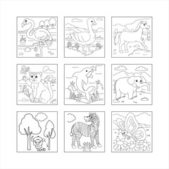 Cartoon vector set of animal and zodiac symbols, playful hand-drawn illustrations
