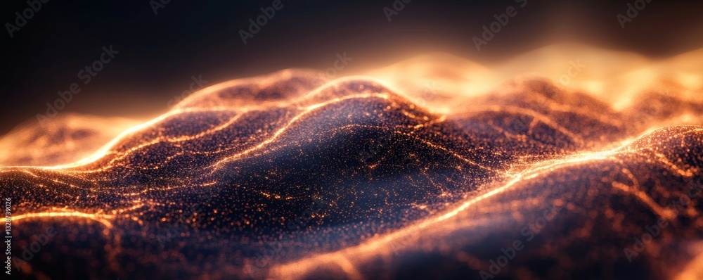 Poster illuminated wave like abstract forms with a dark background present