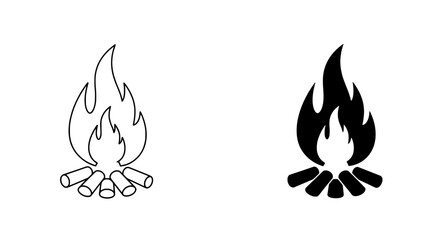 Campfire Silhouette Set: Artistic illustrations of a campfire, in both outline and solid styles, perfectly capture warmth and a symbol of connection.