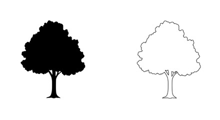 Symbolic Trees: Contrasting silhouettes of trees, one filled with dark solid, the other an outline, offering versatile visual metaphors, a study in contrast. 