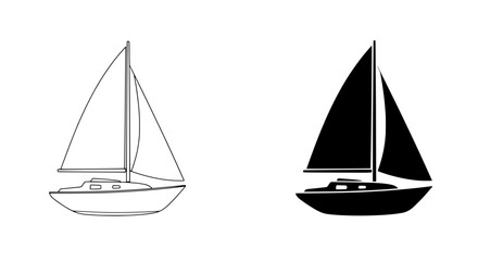 Sailboat Silhouettes: A pair of minimalist sailboat silhouettes, one filled with solid black and the other with lines, offer a study in contrast, evoking concepts of navigation, sailing.
