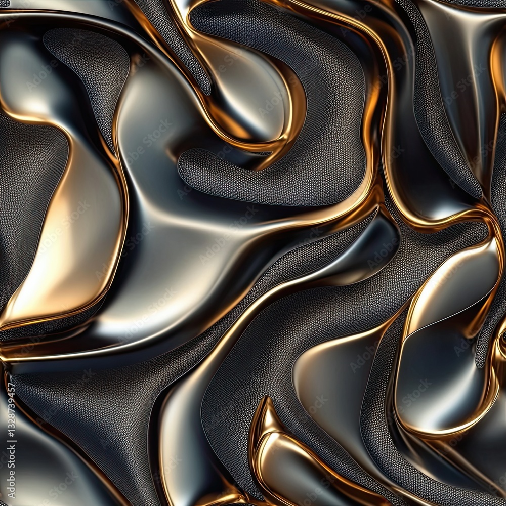 Poster seamless pattern design rippled metallic surface with fluid movement