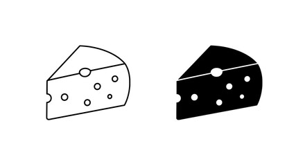 Cheese Slice Icon: A minimal depiction of a cheese slice, in both outline and filled black variations, ideal for culinary or design projects. 