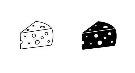 Cheese Icons: Minimalist vector illustrations present two cheese wedges in contrasting styles – one outlined, the other solid. Perfect for culinary projects or graphic design.