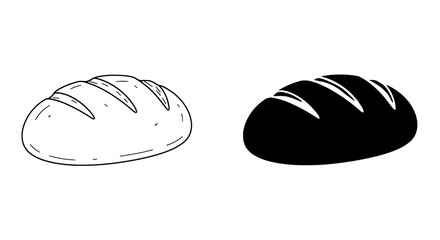 Artisan Bread Duo: A contrasting pair of artisan bread illustrations, showcasing both outline and filled-in black versions, perfect for culinary and design projects.