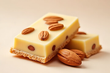 Delicious almond bar dessert kitchen food photography neutral background close-up sweet treats