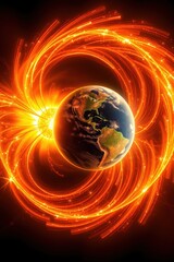 Fototapeta premium Vibrant celestial dance with Earth illuminated by solar energy during a cosmic event