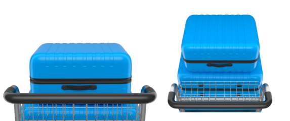 Set of Regular suitcase on hotel trolley cart for carrying baggage on white background