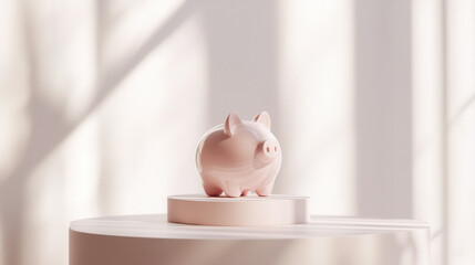 Saving for the future piggy bank on display home setting digital art bright environment close-up perspective