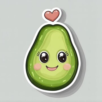 Cute cartoon avocado character with big eyes and heart on a light background