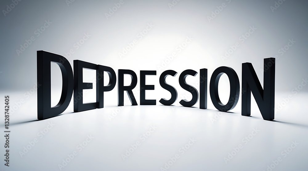 Poster exploring the concept of depression through bold typography in a minimalist setting