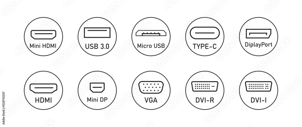 Fototapete set of icons display port vector design
