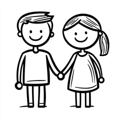 Fototapeta premium Simple family outline drawing for children's coloring book