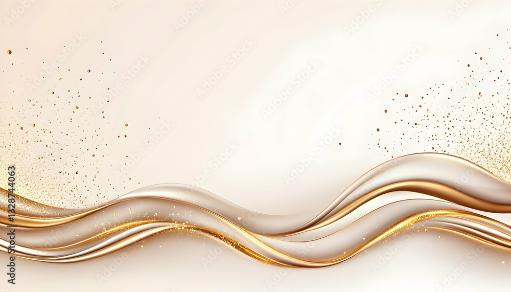Poster elegant gold and cream waves with shimmering particles on a soft background