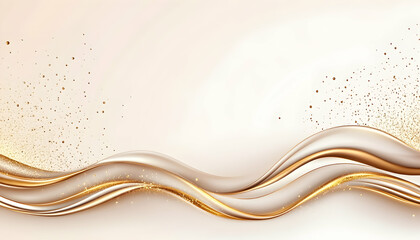Obraz premium Elegant gold and cream waves with shimmering particles on a soft background