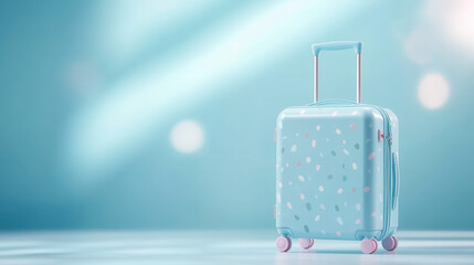 Travel essentials stylish blue suitcase in a bright studio setting for packing and adventure planning