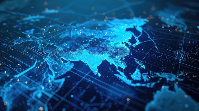 Digital map of Asia, concept of global network and connectivity, high speed data transfer and cyber technology, business exchange, information and telecommunication