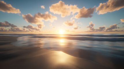Golden Sands at Sunset: Tranquil Beach and Ocean Waves at Twilight