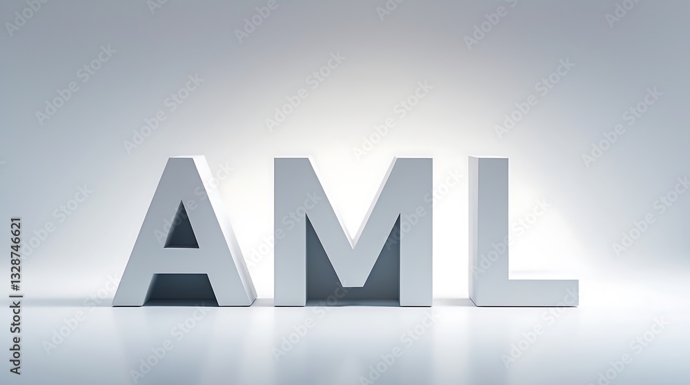 Poster 3d letters spelling aml on a plain background with soft lighting
